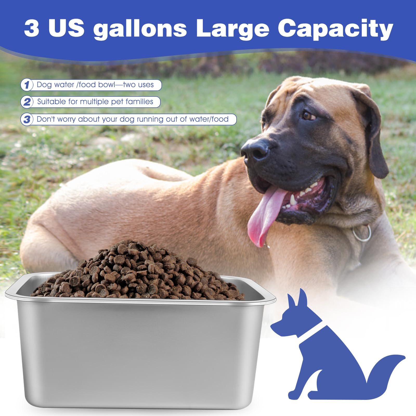 Lonepetu wide rectangular dog bowl reduces slipping during meals.