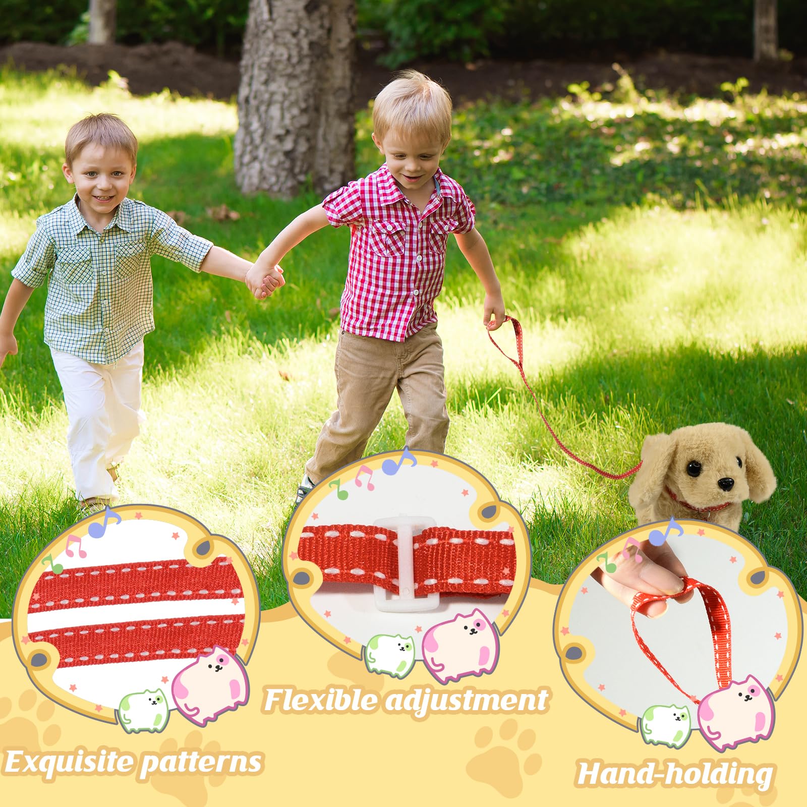 Lonfypeng plush dog leash setup helps kids role-play pet ownership.
