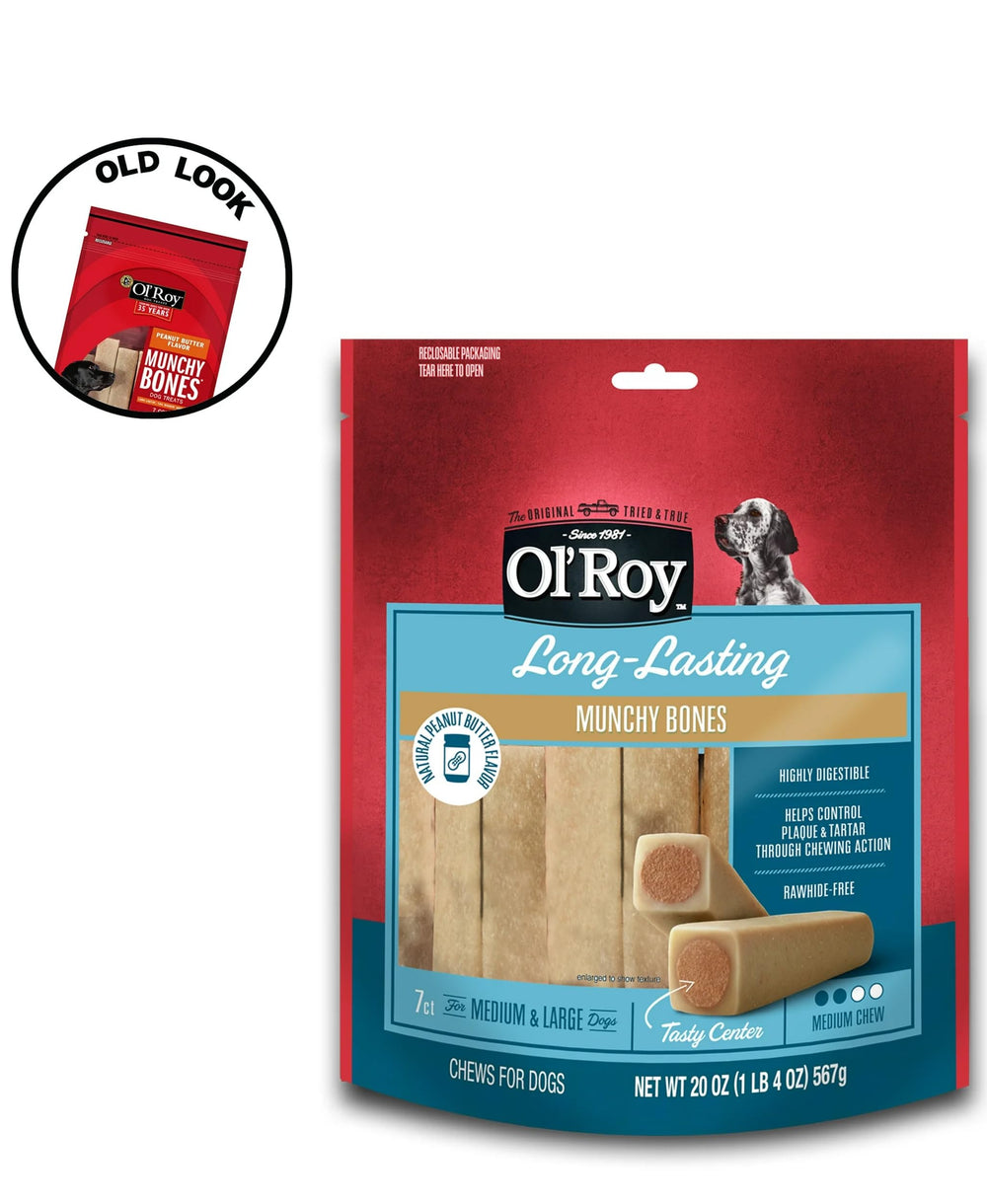 Long-Lasting Munchy Bones for Dogs 20 oz bag with resealable freshness.