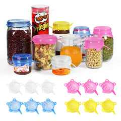 Longzon silicone stretch lids pack 12 shown, reusable storage for small bowls and cans.