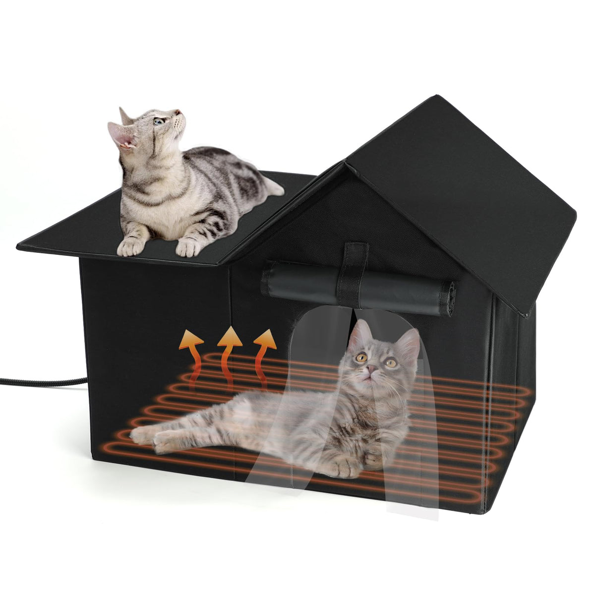 Lonepetu heated cat house outdoors with waterproof exterior for all-weather shelter.