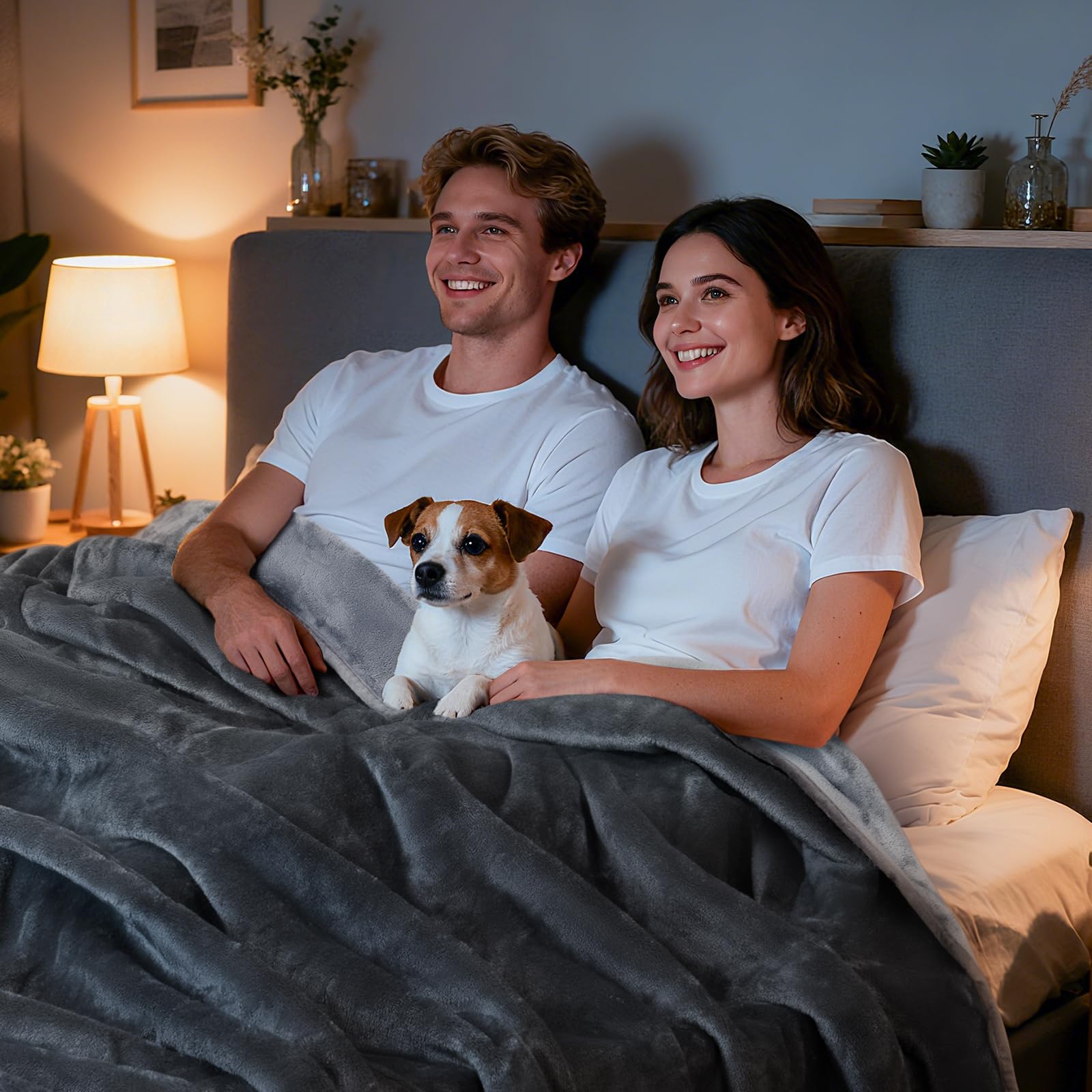 LOOBANI blanket on sofa guards against spills and pet fur.