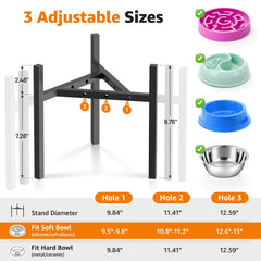 LOOBANI dog bowl stand wide setup illustrating three width options