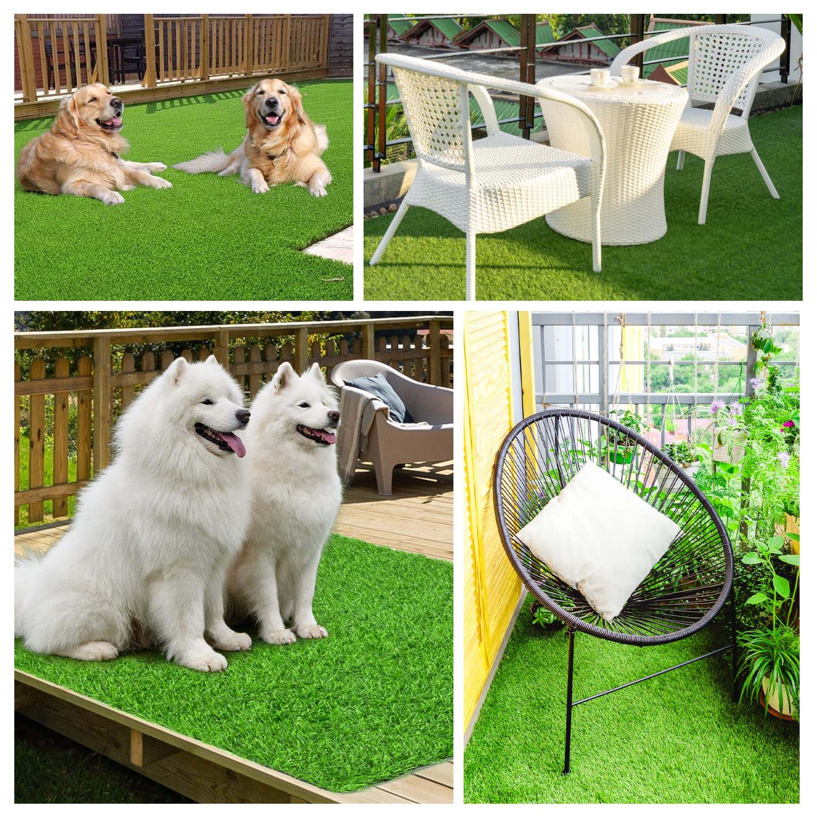 LOOBANI artificial grass mat in living room with a calm family pet.