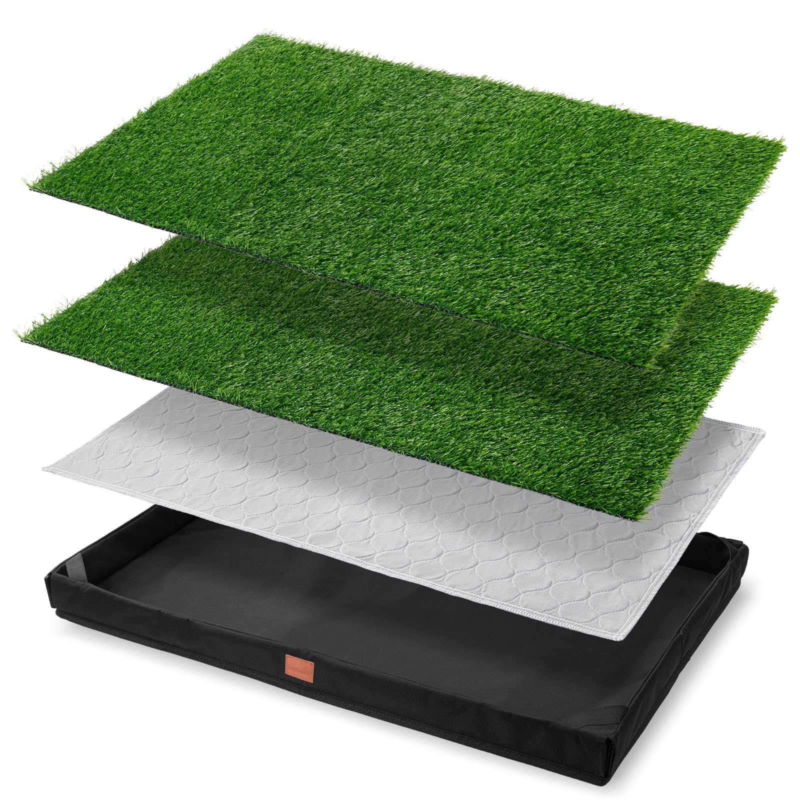 LOOBANI dog grass pad tray setup shows convenient at-home potty system