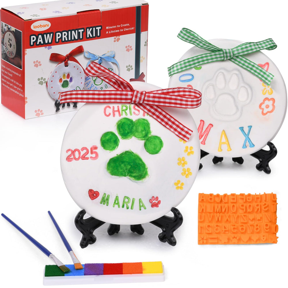 LOOBANI dog paw print ornaments kit packaging—gift-ready presentation.