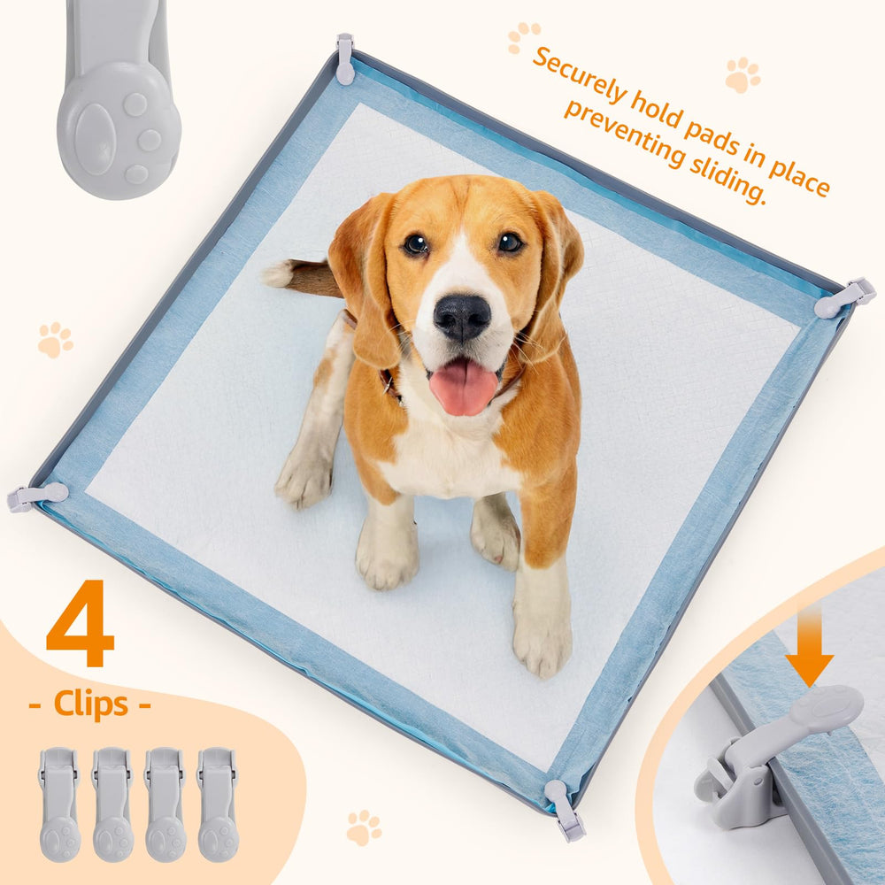 LOOBANI dog pee pad holder 4-clips setup shows pads stay put during training sessions