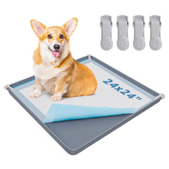 LOOBANI dog pee pad holder gray closeup highlights secure silicone grip for stable pads