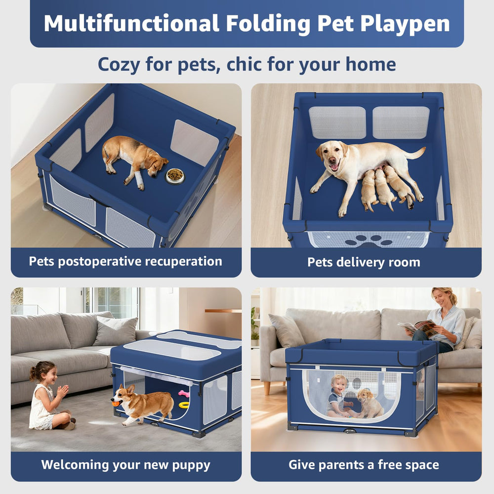 LOOBANI dog playpen dimensions 43.3 by 43.3 by 27.1 inches for small to medium pets.