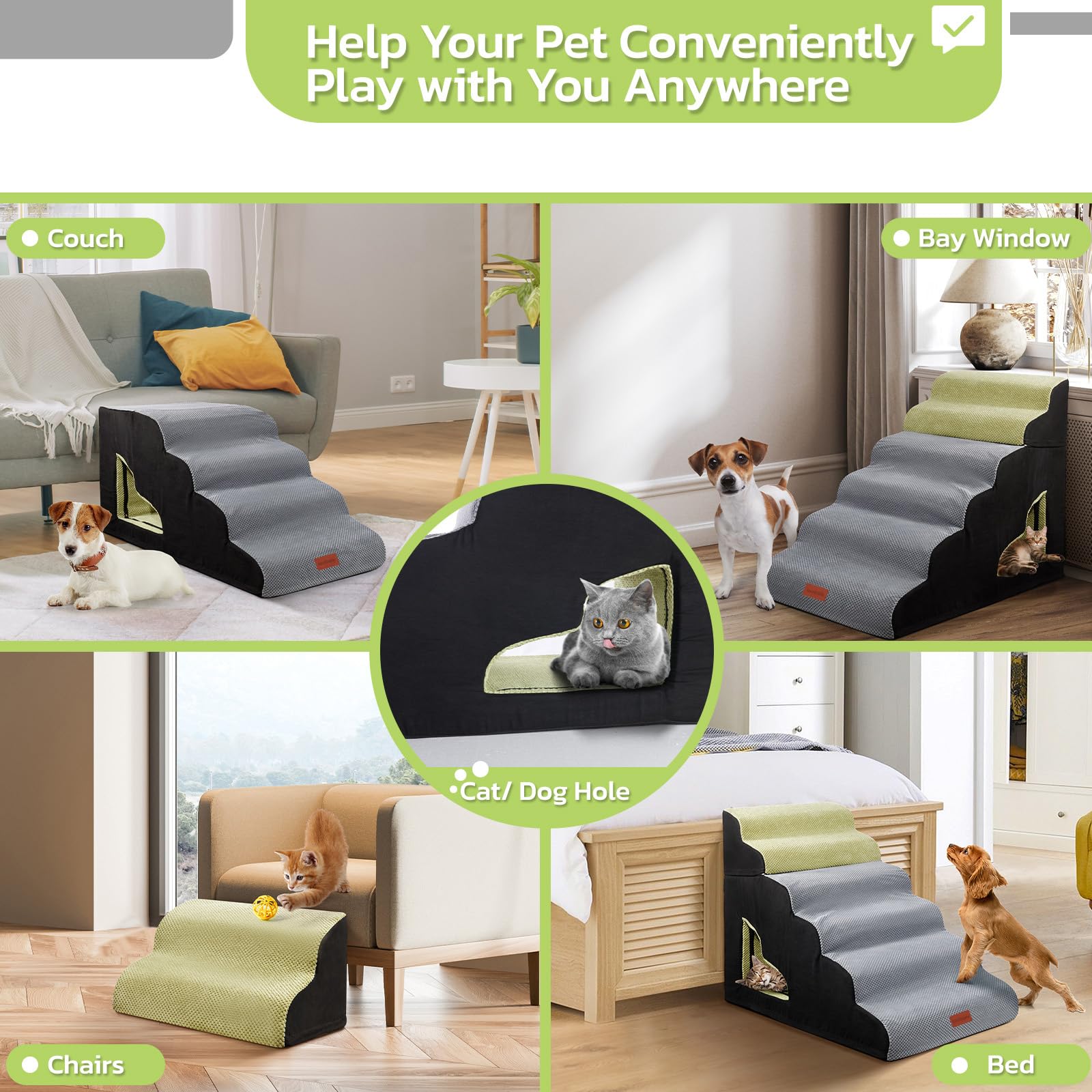 LOOBANI dog stairs high bed 30-inch height with 6 tiers.