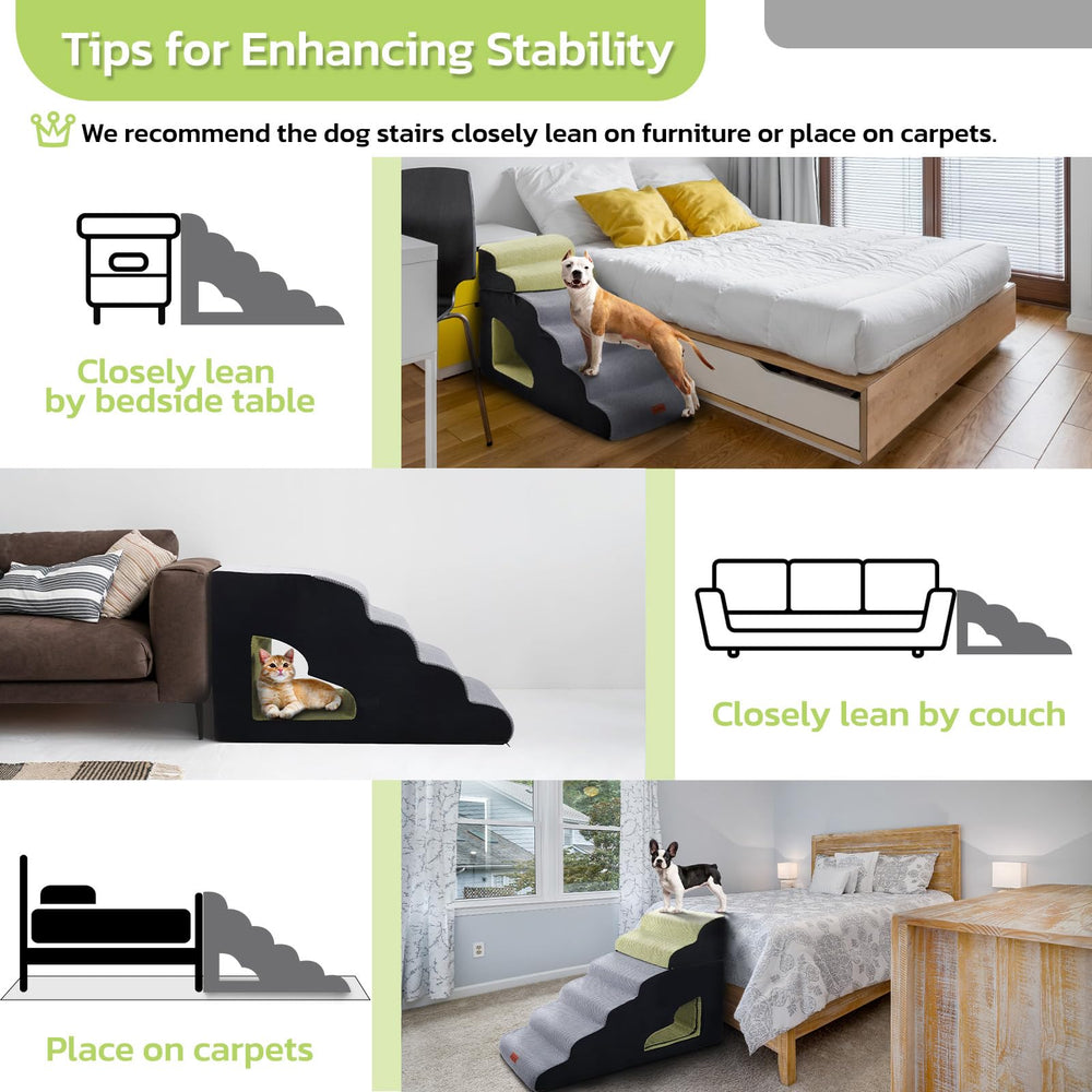 LOOBANI dog stairs high bed removable cover demonstrates washable fabric.