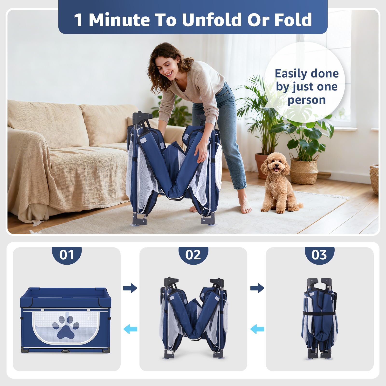 LOOBANI foldable dog playpen top cover demonstrates added safety when closed.