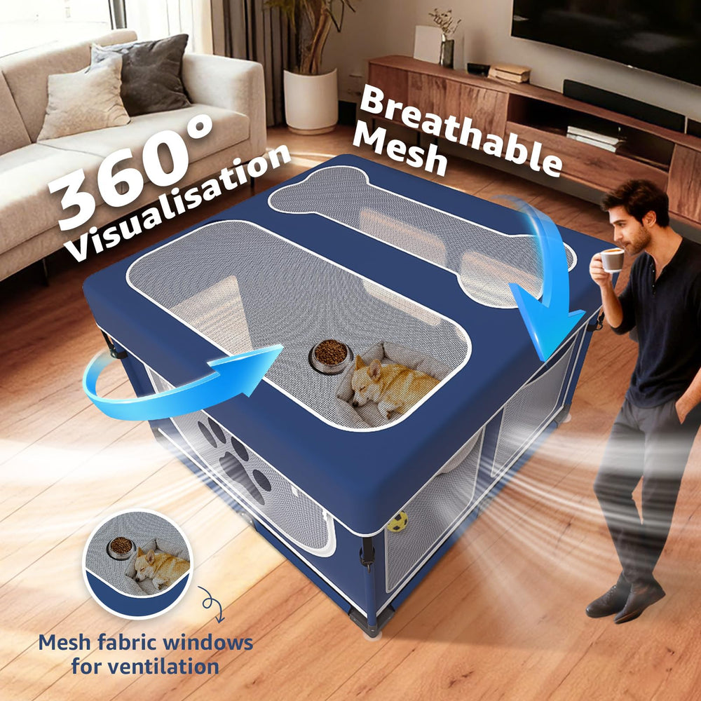 LOOBANI foldable playpen interior offers a spacious area for pets to roam.