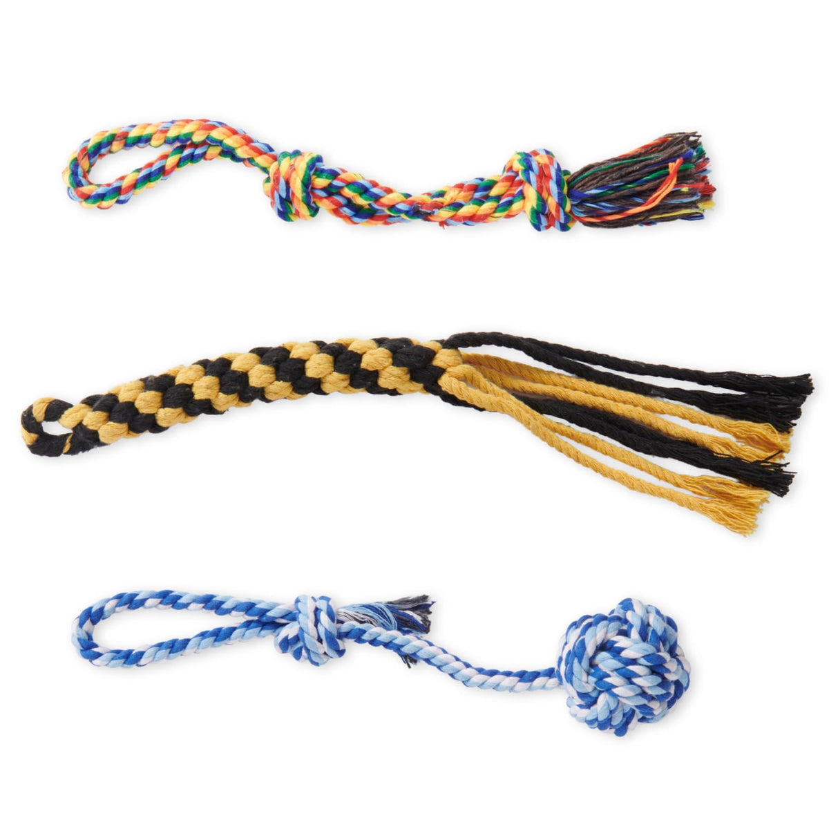 LOOBANI heavy-duty rope toy 3-pack with tug and ball for durable interactive play