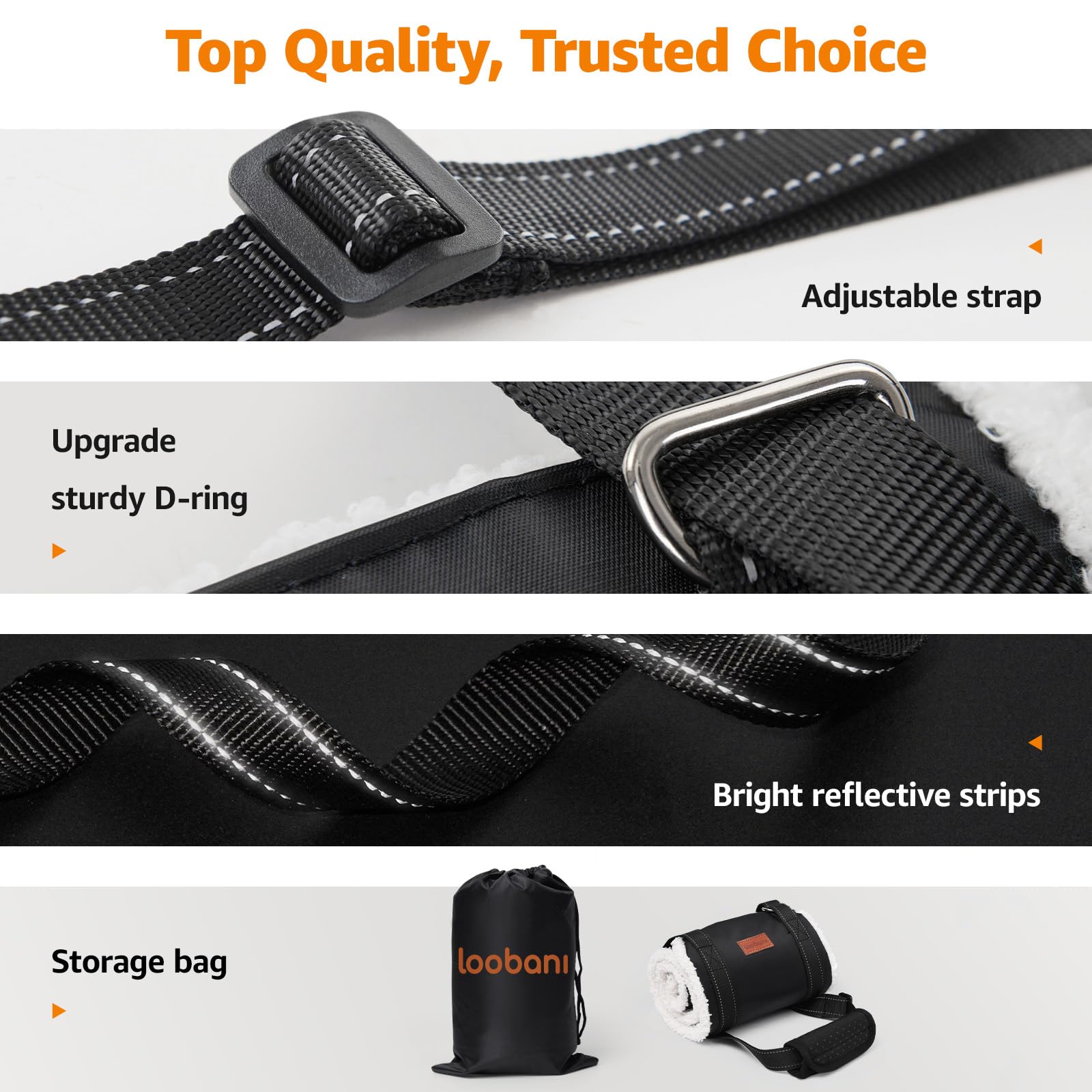 LOOBANI reflective heavy-duty strap ensures secure weight distribution during use.