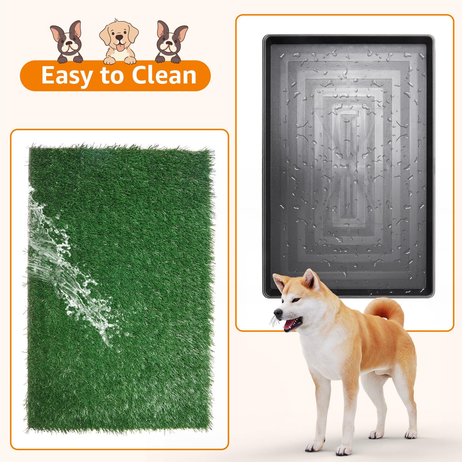 LOOBANI rapid drainage grass backing helps keep paws dry after use.