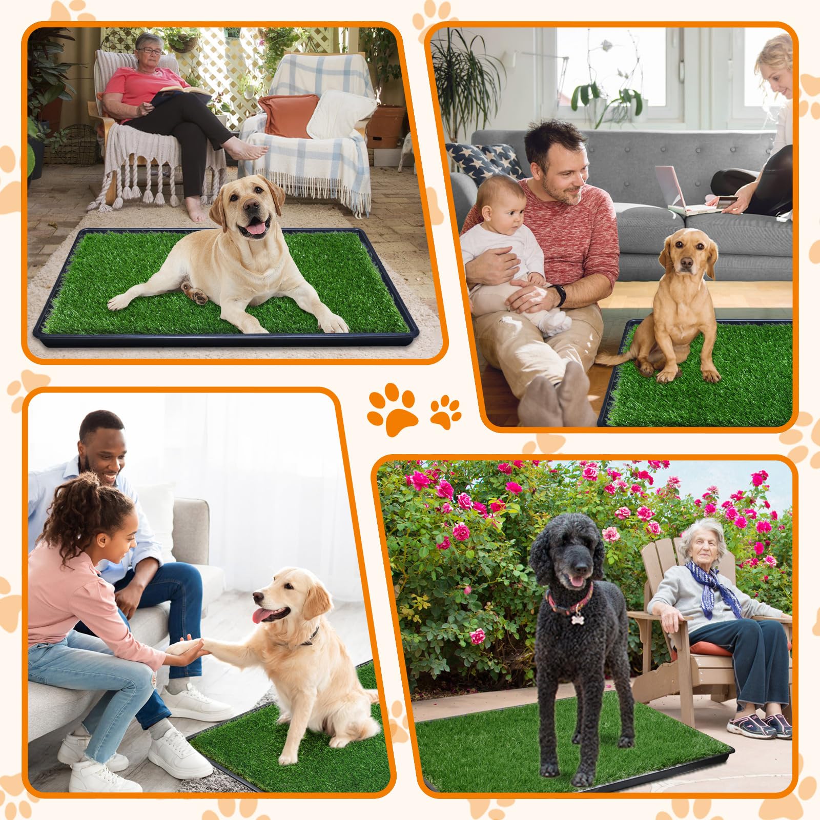 LOOBANI replacement grass pad on potty tray demonstrates 35x23 inch tray compatibility.