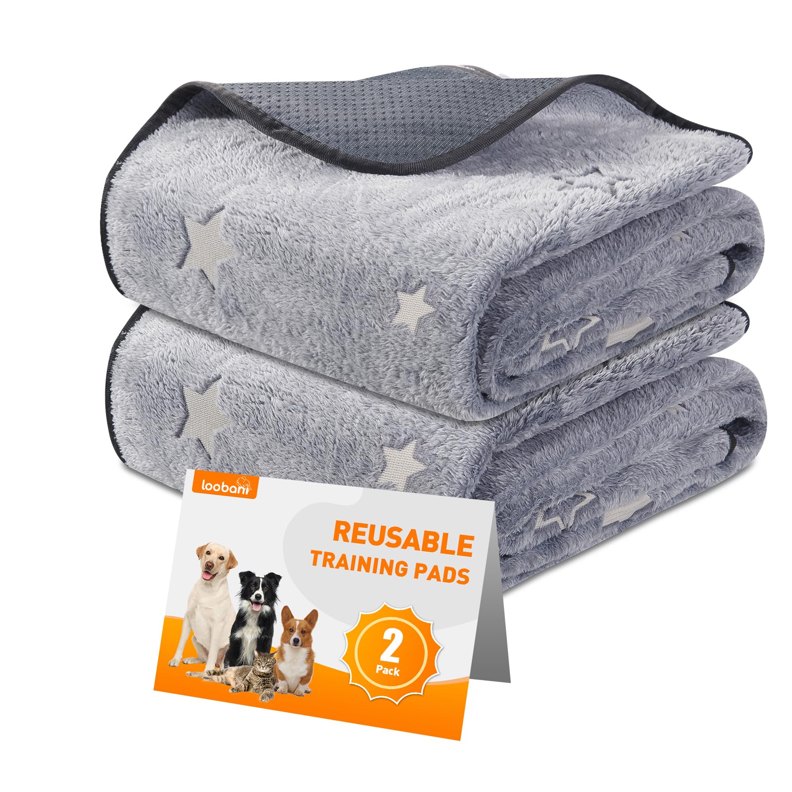 LOOBANI washable dog pee pad 2-pack front view with durable absorbent surface.