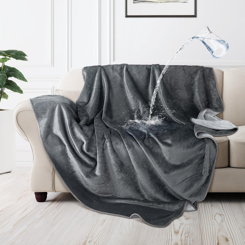 LOOBANI waterproof dog blanket reversible flannel grey for couch lounging