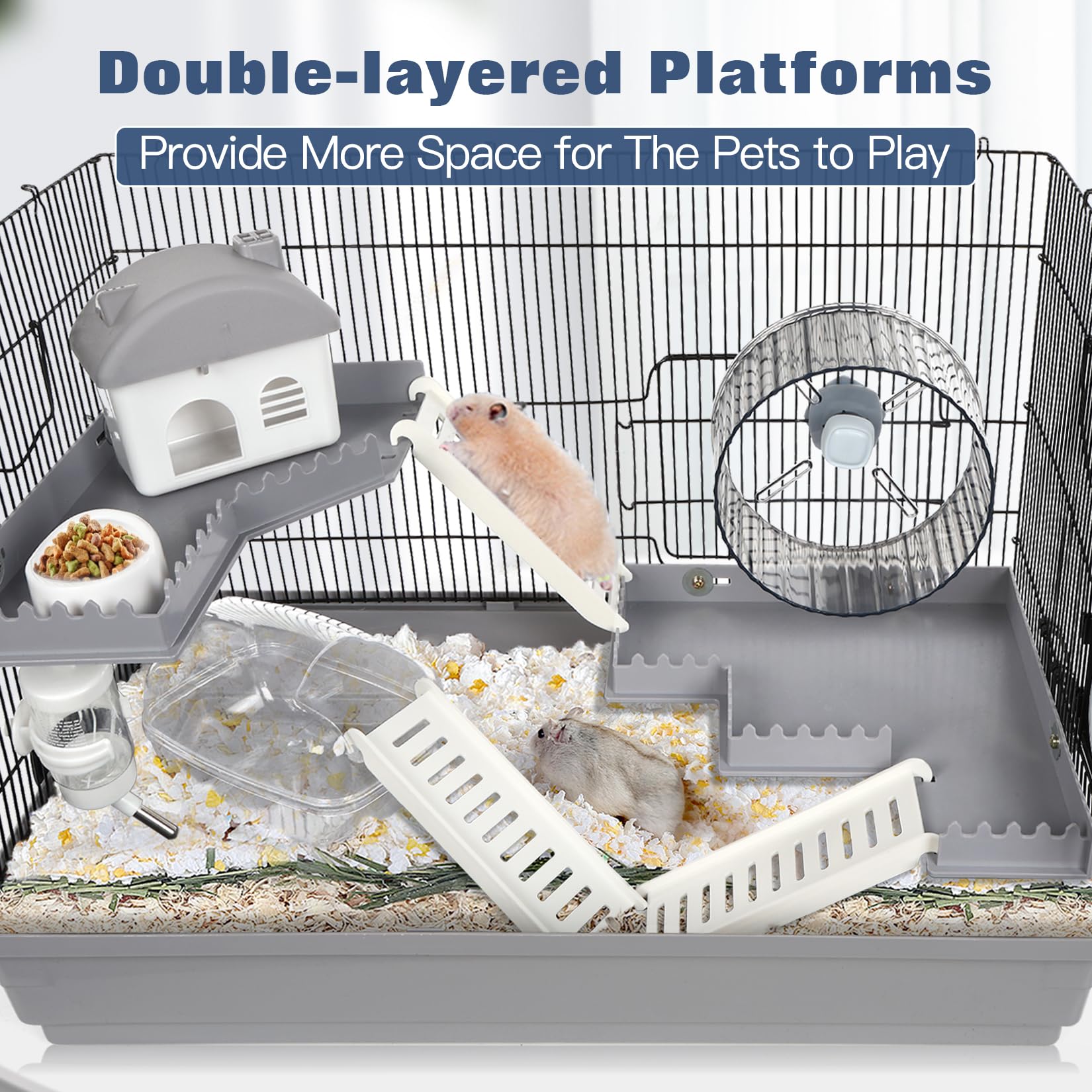 LOOBMBNS hamster cage accessories kit displays platforms, house, and ladders for enrichment.