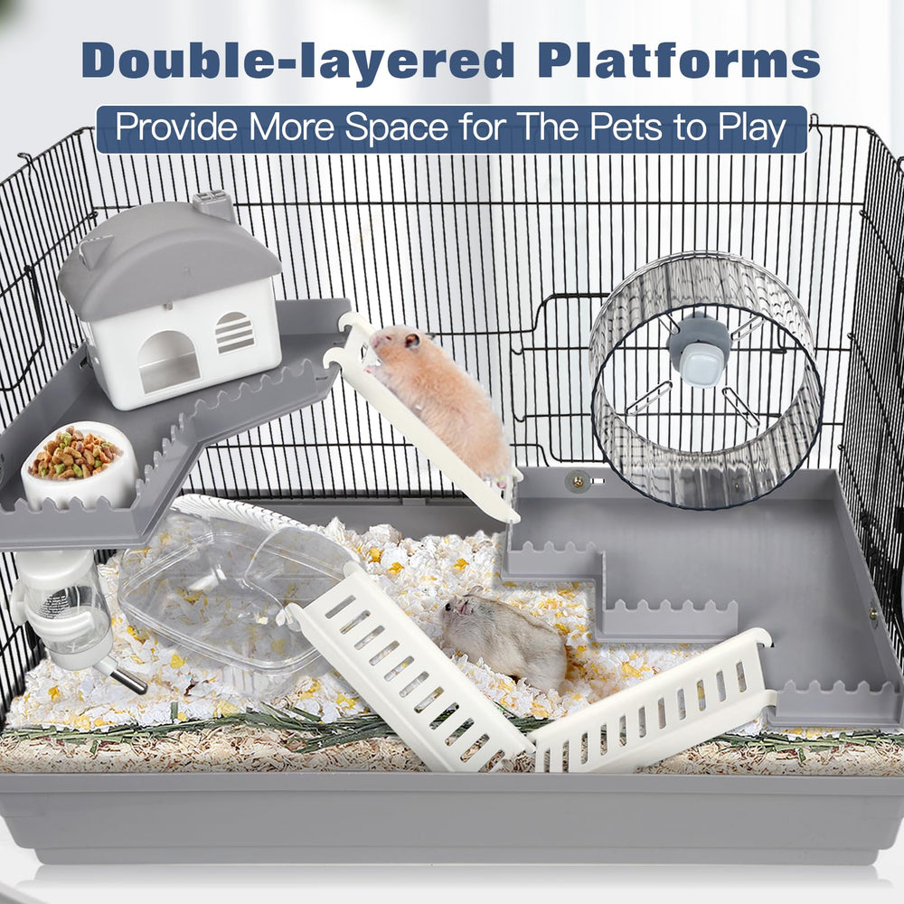 LOOBMBNS hamster cage accessories kit displays platforms, house, and ladders for enrichment.