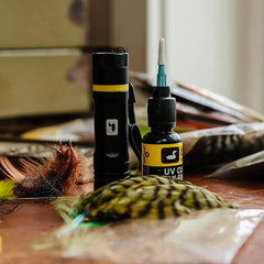 Loon Outdoors UV Clear Fly Finish shows a hard, clear finish on a pattern.