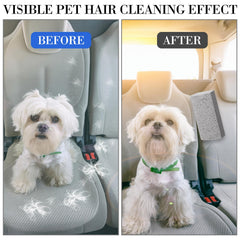 Loopeer pet hair remover stone used on car interior showing debris pickup