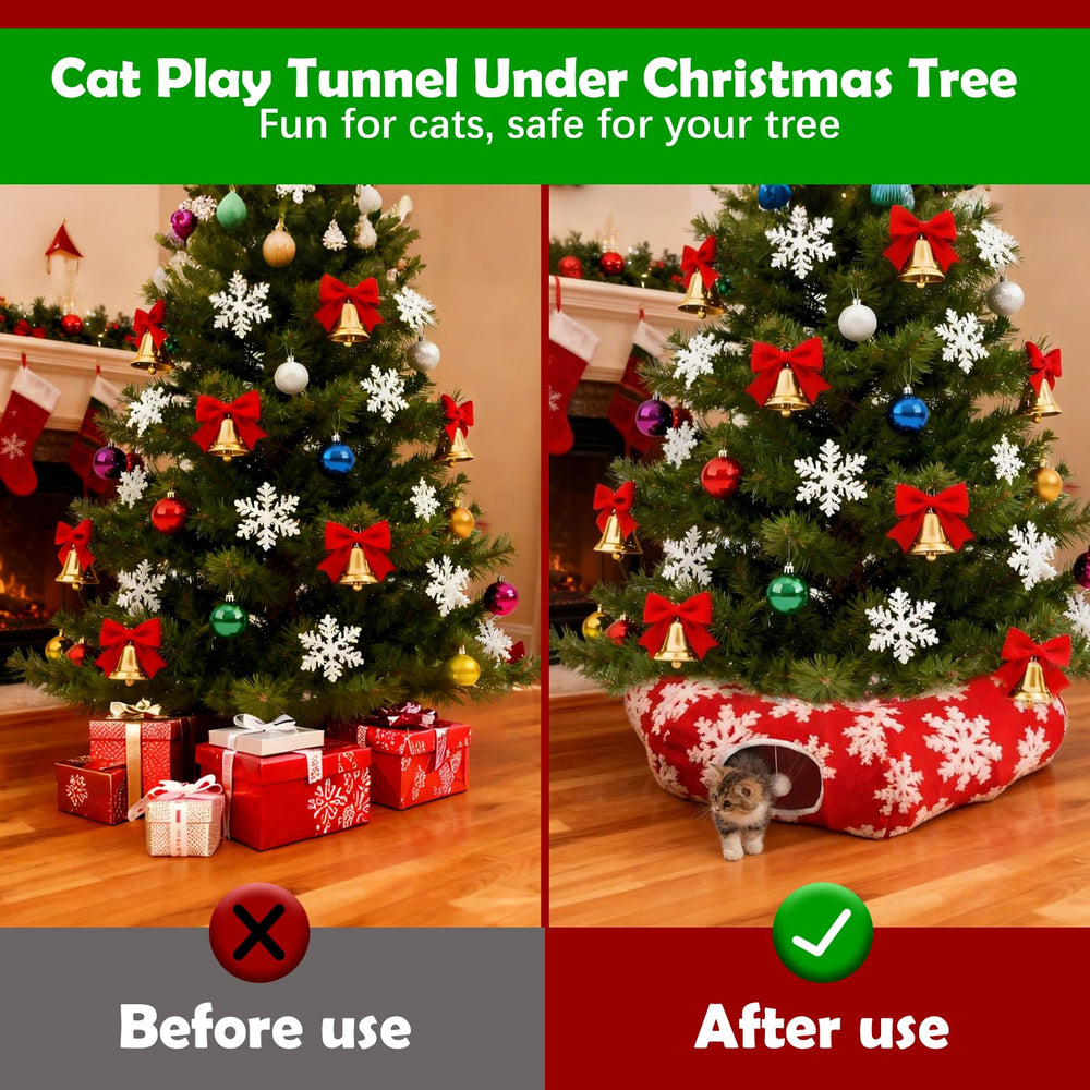 LoopTime plush tree skirt tunnel provides spacious play space for multiple cats.