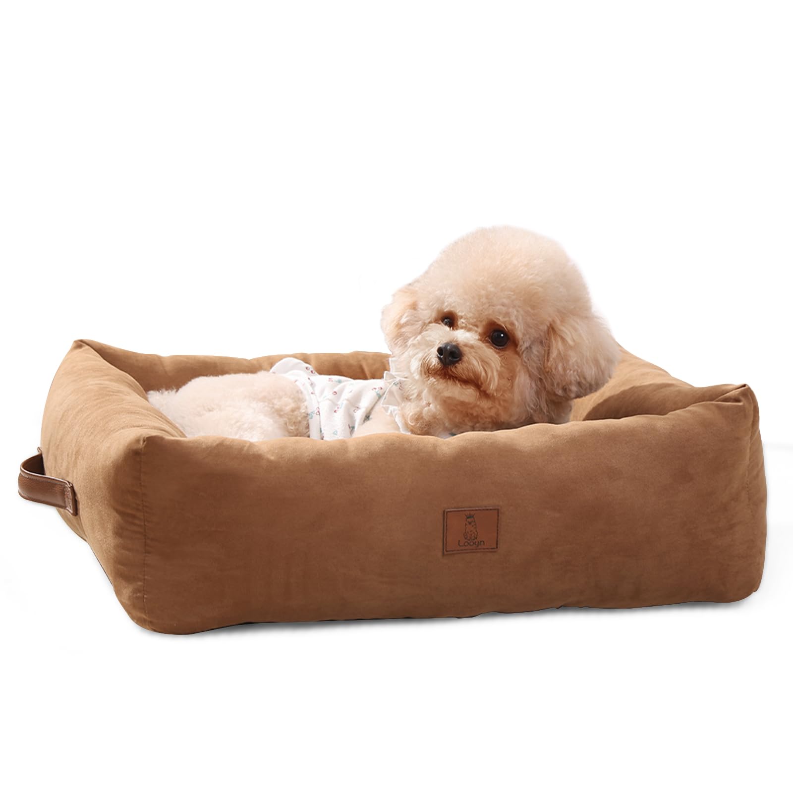Looyn 25in dog bed front view brown provides cozy indoor comfort for small dogs