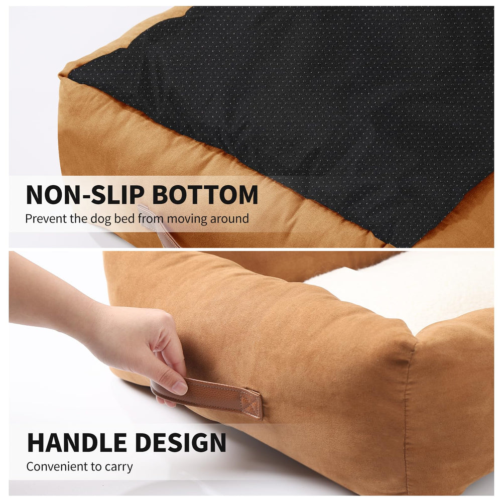 Looyn dog bed with support pillow cushions the body and promotes comfortable lounging