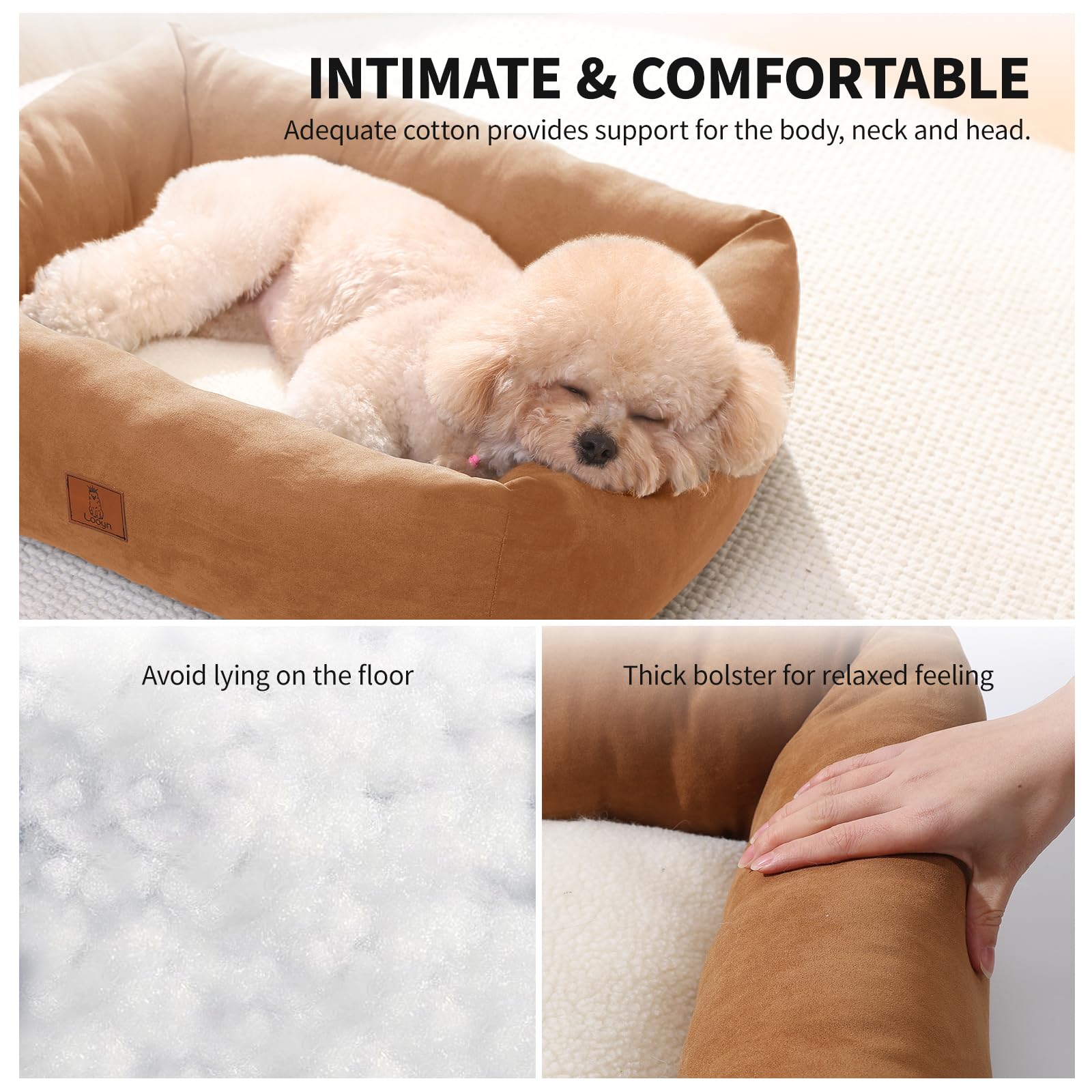 Looyn dog bed washable cover shows machine-washable cleanup for busy households