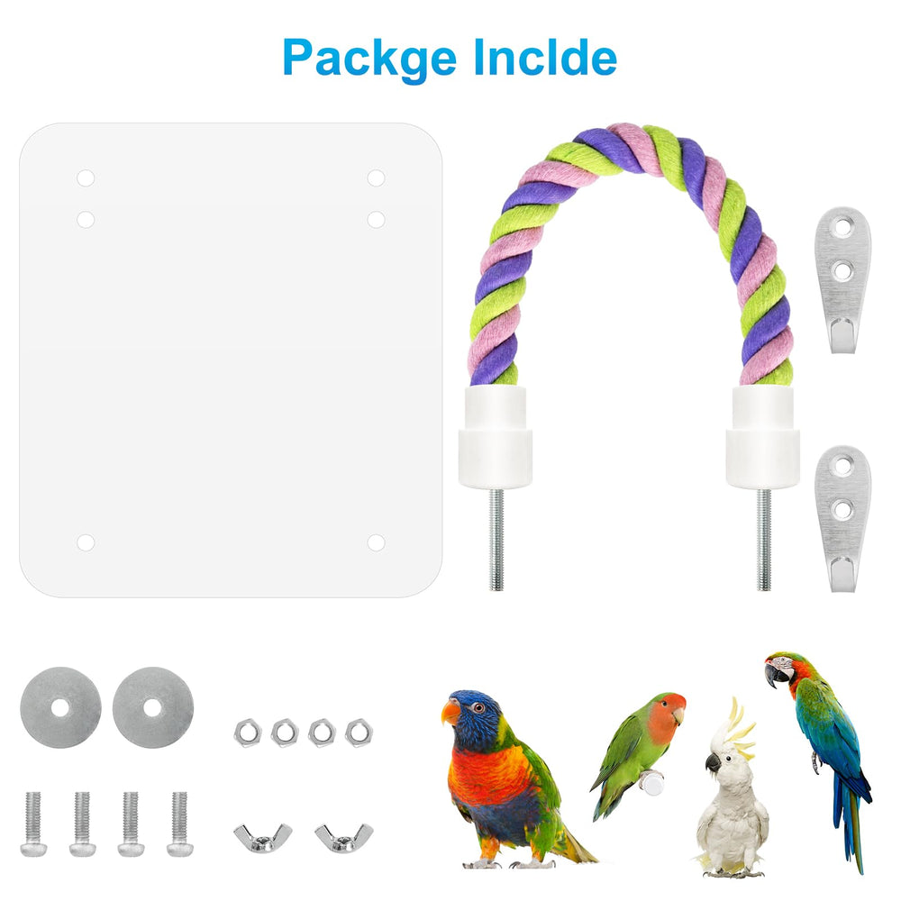 LOPERDEVE bird mirror with large hooks for tool-free cage mounting.