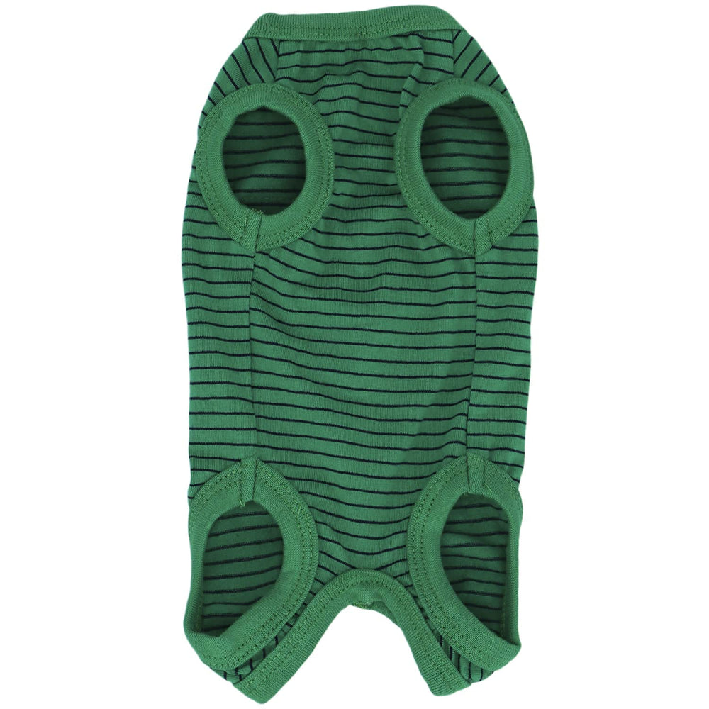 LOPHIPETS Girl Dog Shirts Pajamas green strips fabric closeup soft cotton, breathable comfort