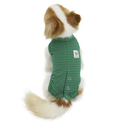 LOPHIPETS Girl Dog Shirts Pajamas green strips side view with leg-friendly sleeveless design