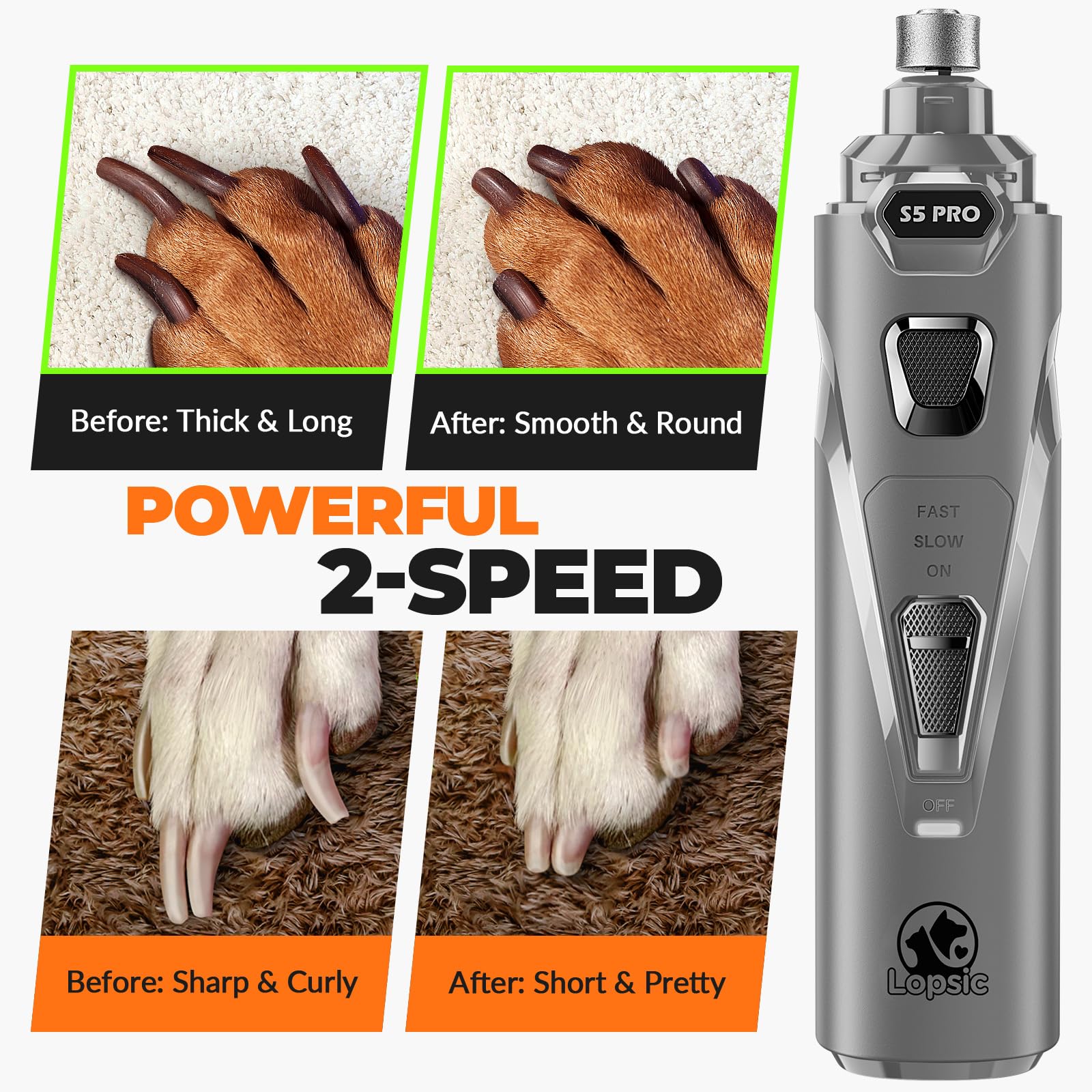 LOPSIC grinder with three ports for different nail sizes