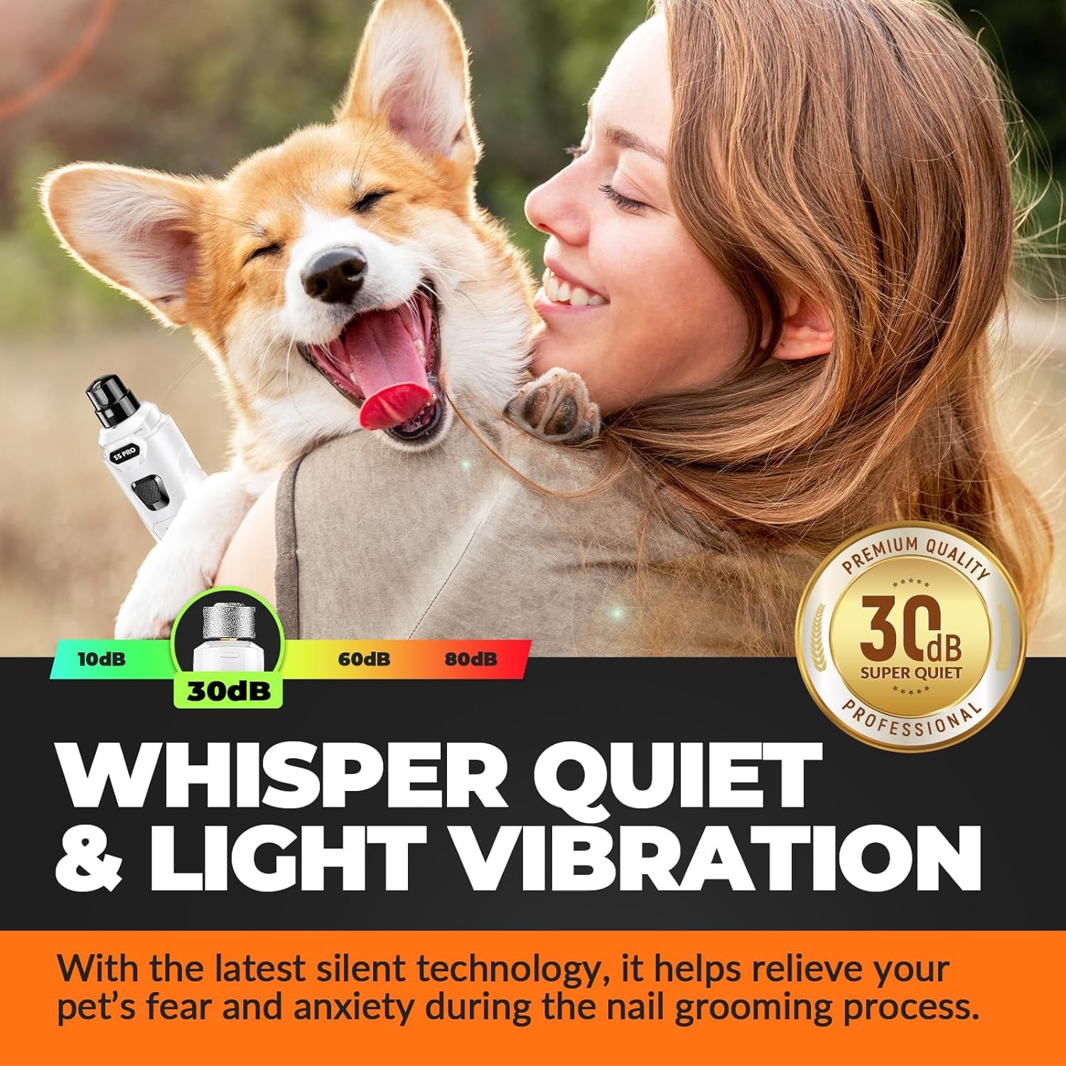 LOPSIC grinder operates quietly to reduce grooming stress for pets.