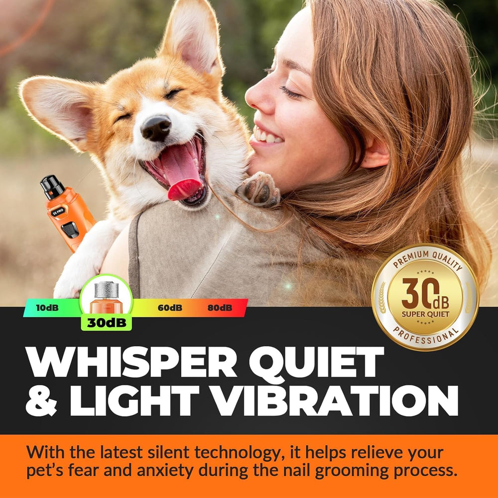 LOPSIC dog nail grinder quiet operation shows calm home grooming.