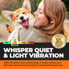 LOPSIC dog nail grinder quiet operation shows calm home grooming.