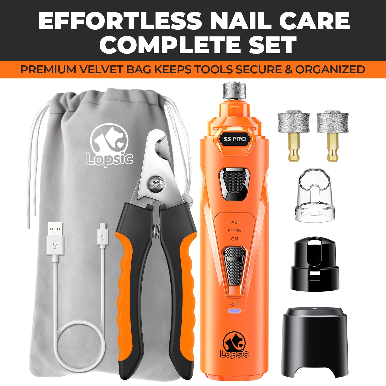 LOPSIC dog nail grinder for small to large pets demonstrates versatile use.