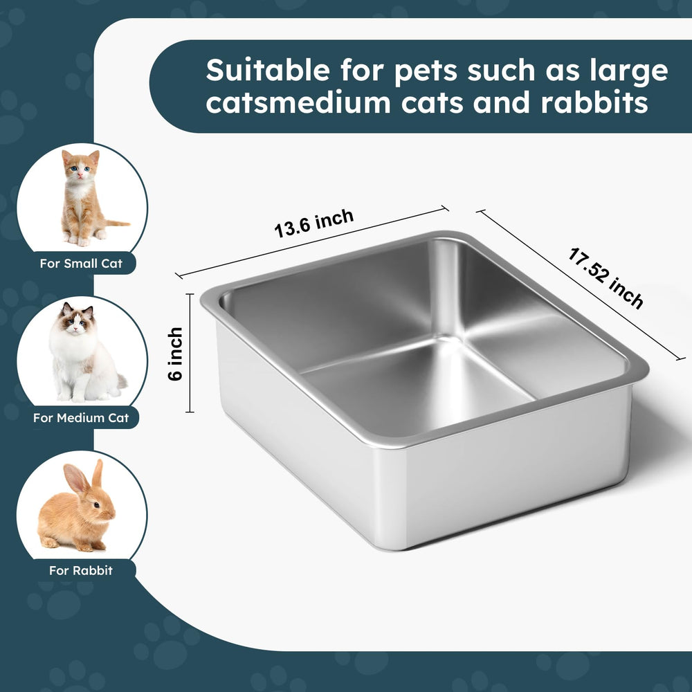 LOPYK stainless steel cat litter box easy-clean surface for quick wipe-down.