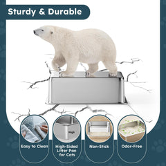 LOPYK stainless steel litter box with 6 inch high sides for minimal scatter