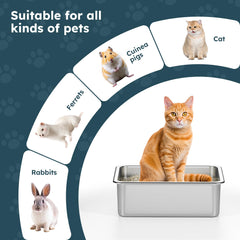 LOPYK stainless steel cat litter box inside surface close-up with smooth non-stick texture.