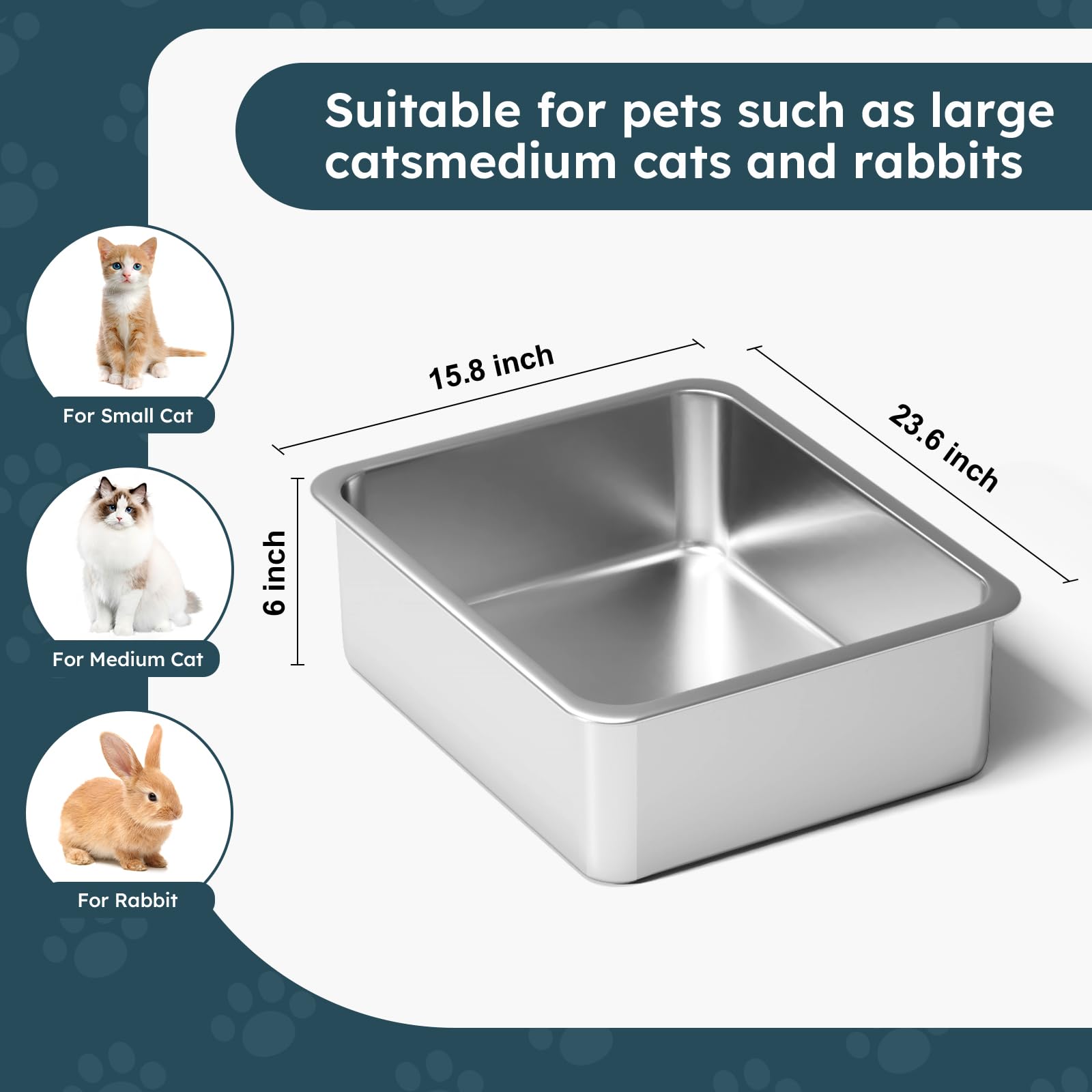 LOPYK stainless steel litter box odor-free design keeps pet area fresh
