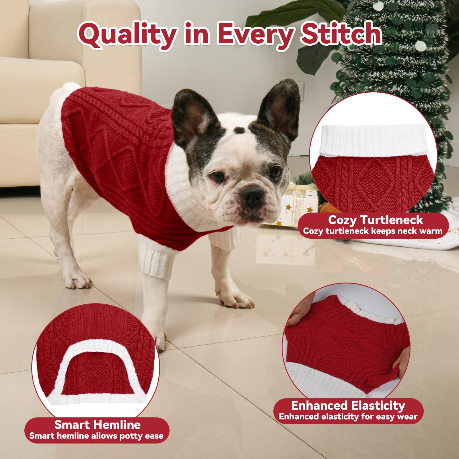 Lorehelina dog sweater Argyle knit red back view suitable for festive photos