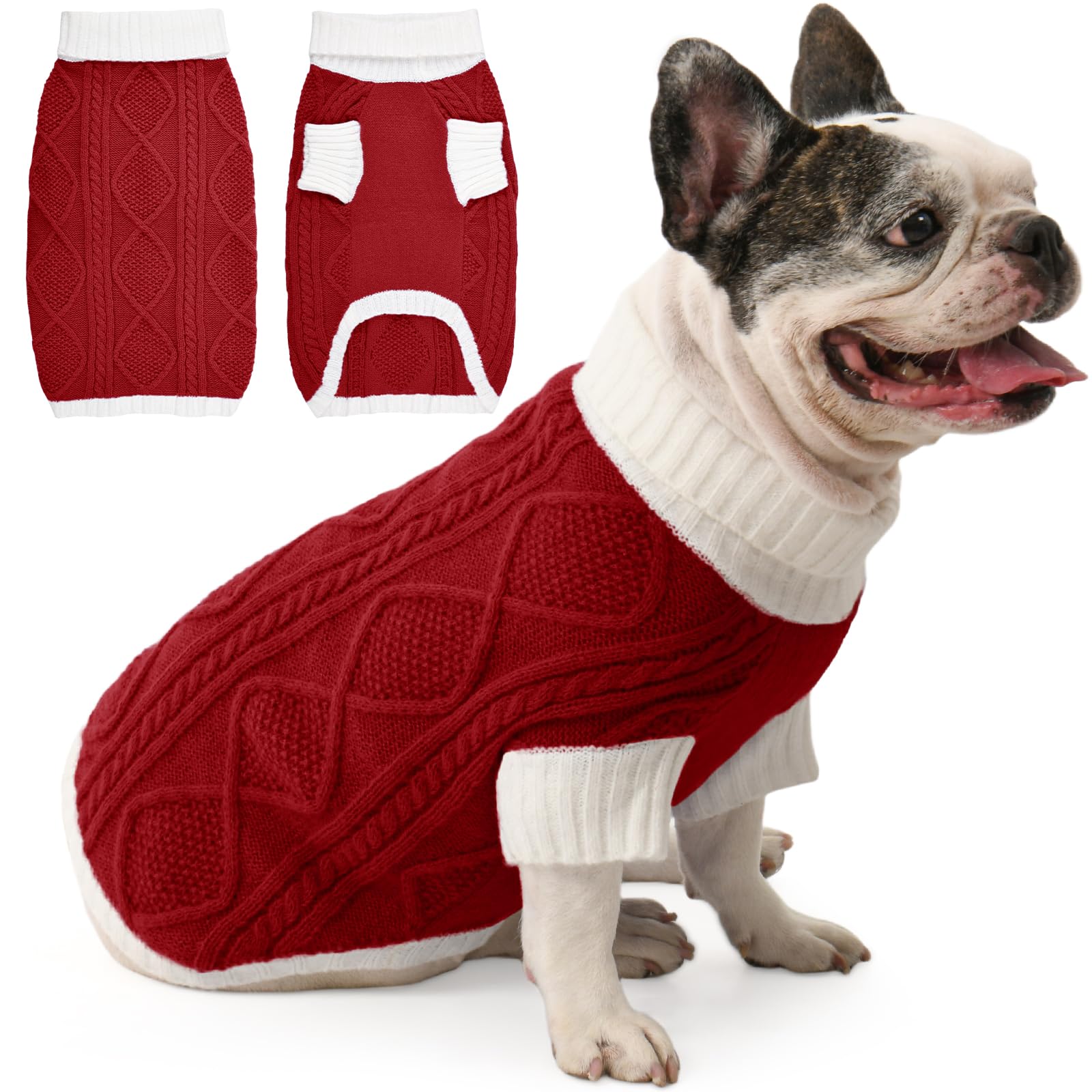 Lorehelina dog sweater Argyle knit red front view for cozy warmth during winter walks