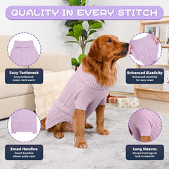 Lorehelina dog sweater cable knit detail showcases durable cozy knit warmth.