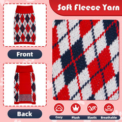 Lorehelina dog sweater knit turtleneck plaid back view illustrates seamless stitching.