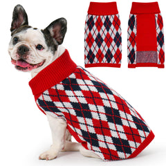 Lorehelina dog sweater knit turtleneck plaid front view highlights cozy warmth for winter walks.