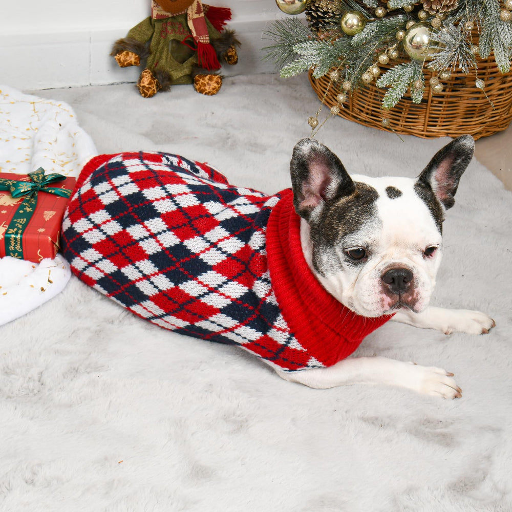 Lorehelina dog sweater plaid washable knit keeps shape after wash.