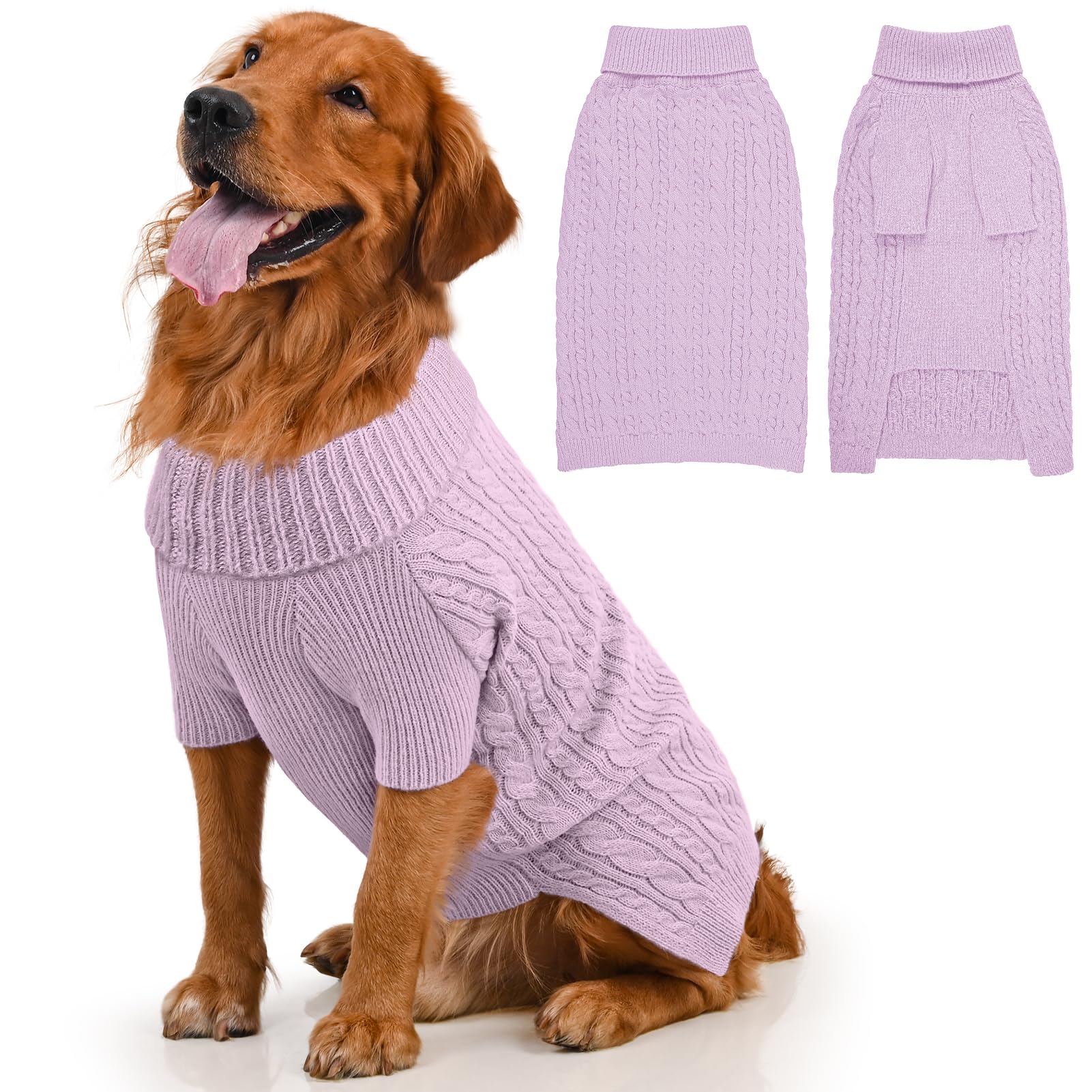 Lorehelina dog sweater turtleneck front view in purple provides winter warmth.